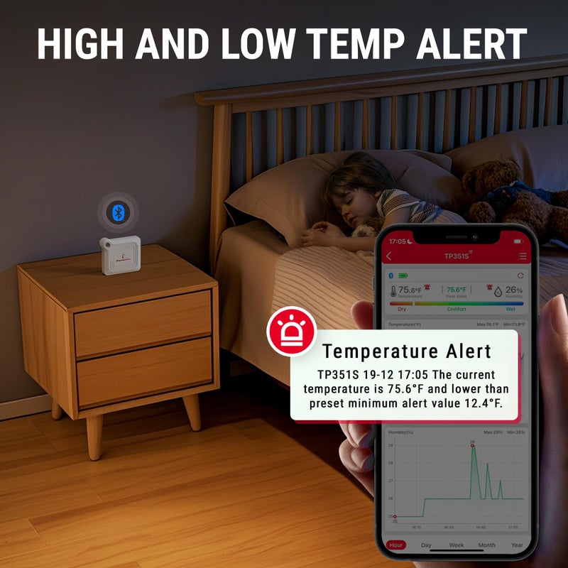 ThermoPro Bluetooth Thermometer Hygrometer  260FT Range Temperature Sensor Greenhouse Thermometer  Remote App Control Temperature and Humidity Monitor with 2-Year Data Logging Export (TP351) - Image 4